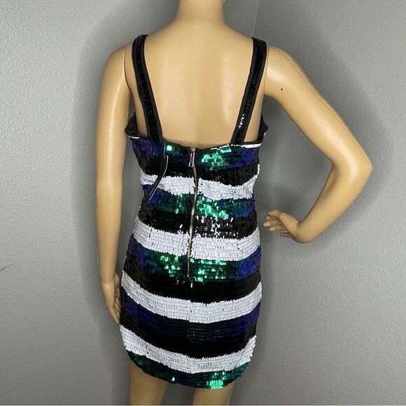 NWT Fashion Nova Stardust Sequin Mini Dress White Blue Green Black Size Medium - Picture 9 of 16